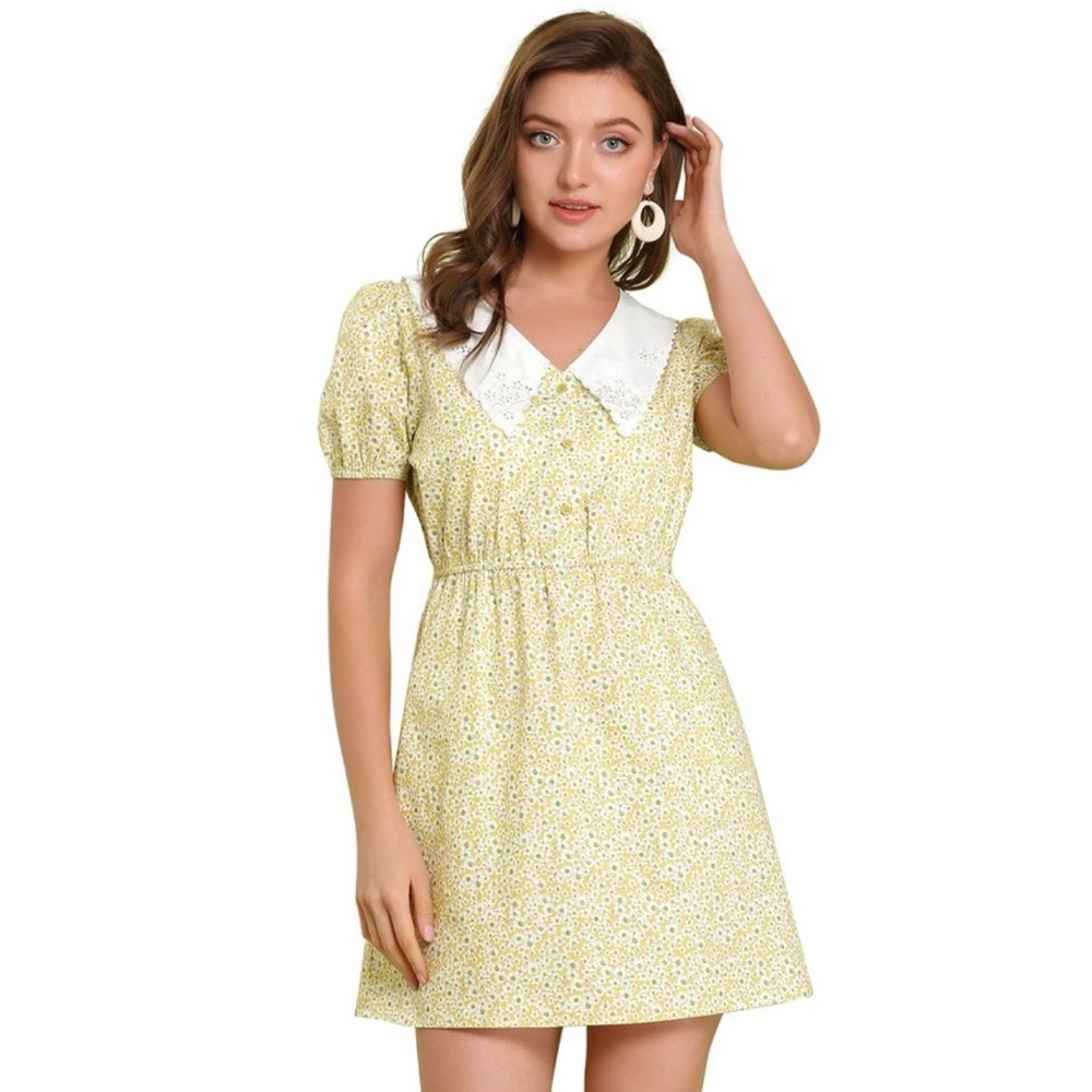 Floral Yellow Dress with White Collar